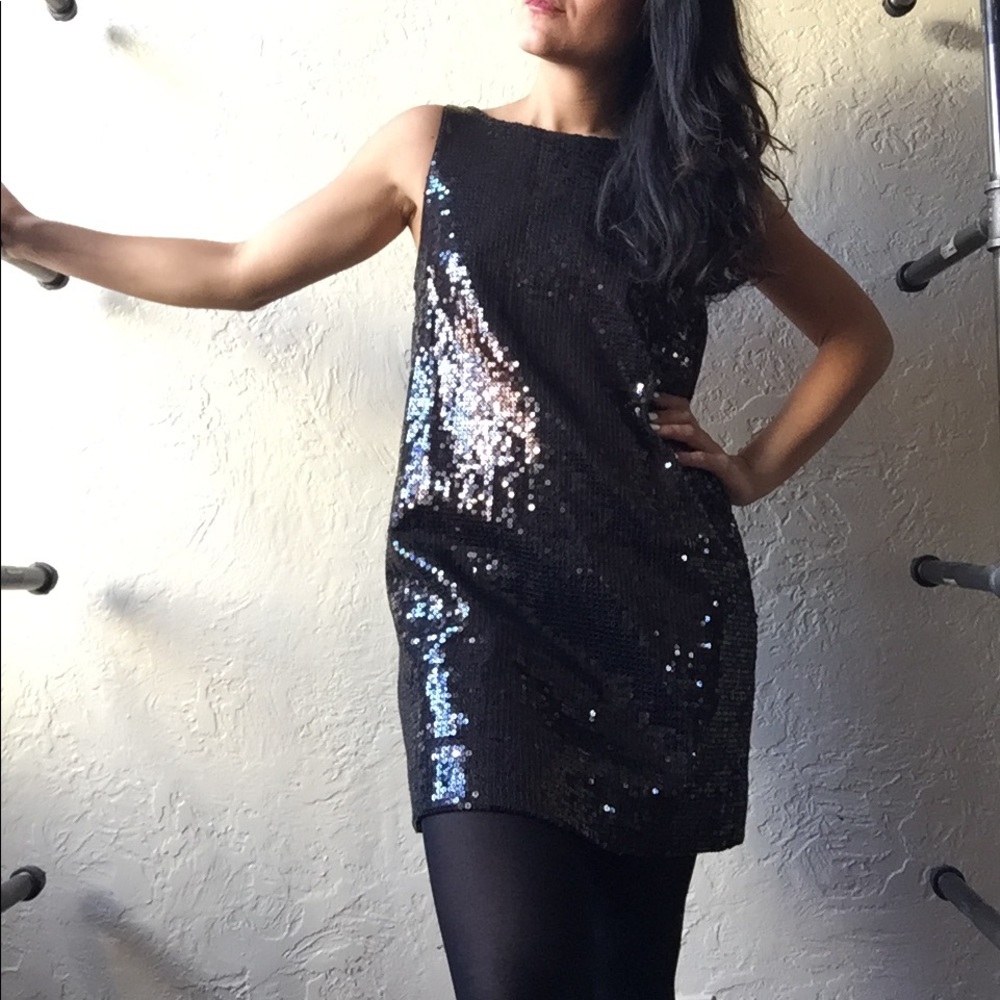 Free people black sequin mini dress size 4